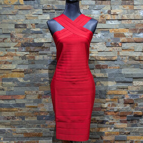 venus couture Red Cross-Halter Bandage Dress, Size L