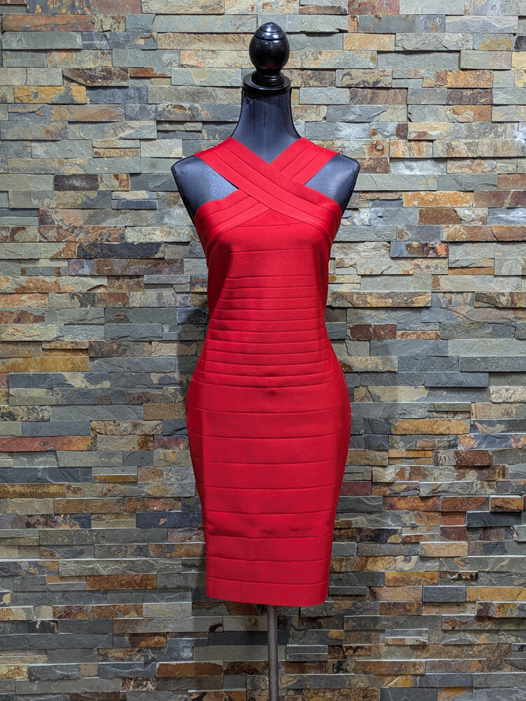 venus couture Red Cross-Halter Bandage Dress, Size L