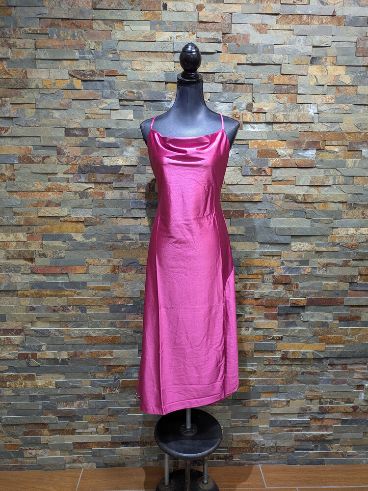 venus couture Fuchsia Satin Midi Dress, Size M