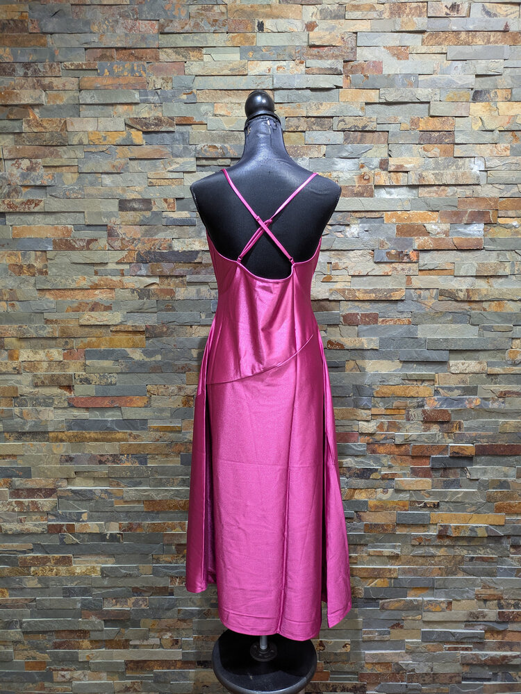 venus couture Fuchsia Satin Midi Dress, Size M