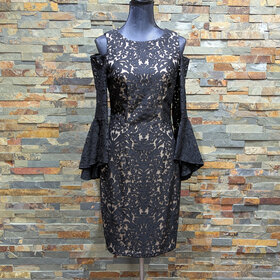 Xscape Black & Nude Long Sleeve Dress, Size 8