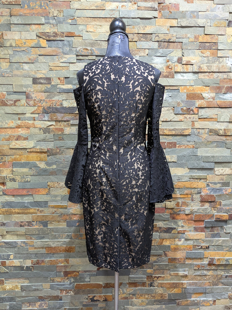 Xscape Black & Nude Long Sleeve Dress, Size 8