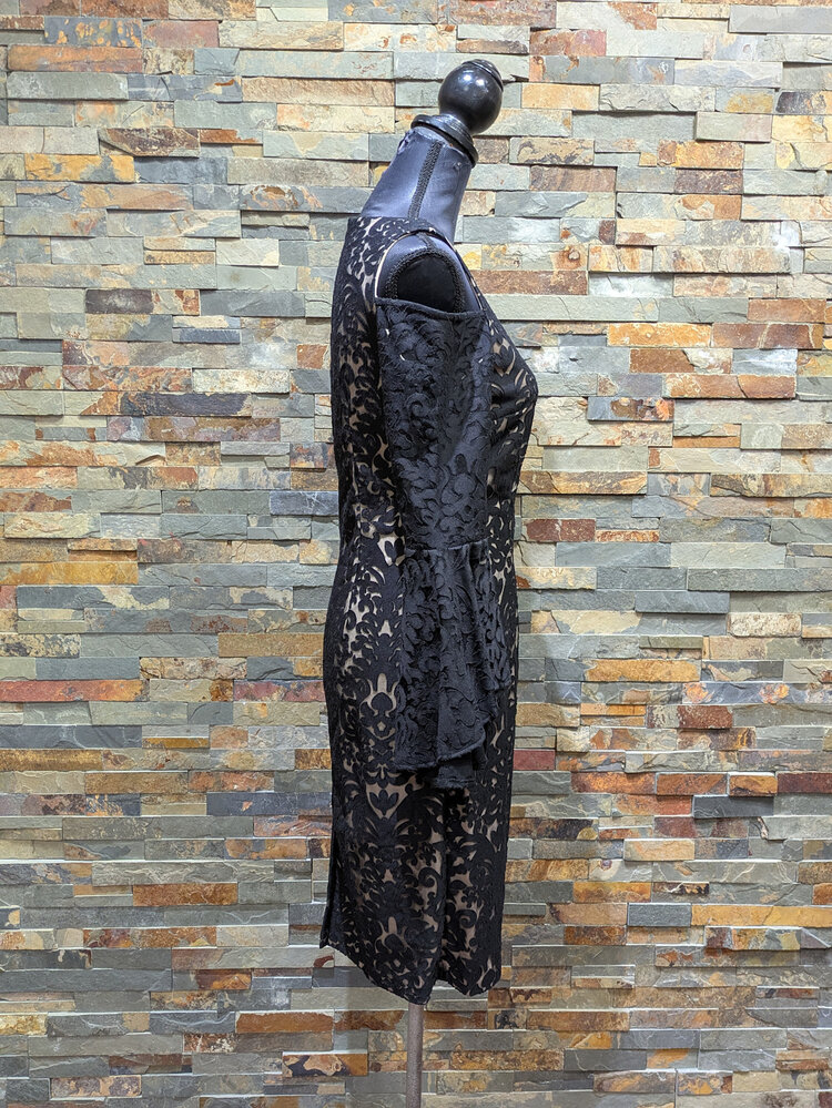 Xscape Black & Nude Long Sleeve Dress, Size 8