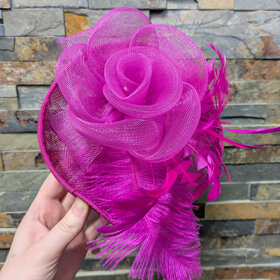 Fuchsia mesh rose fascinator, O/S