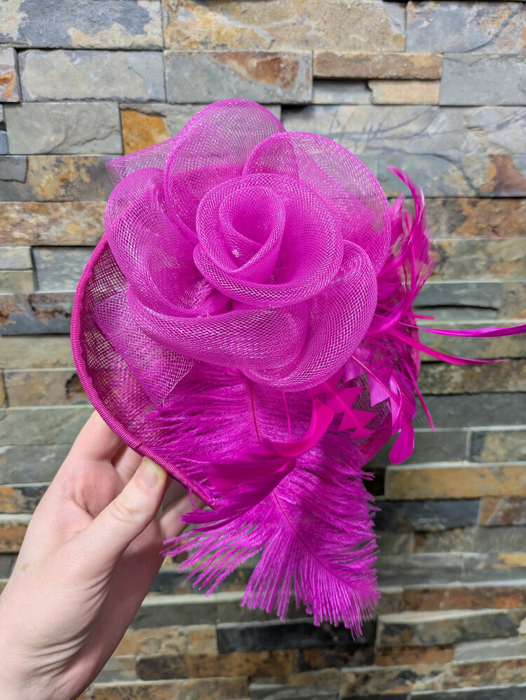 Fuchsia mesh rose fascinator, O/S