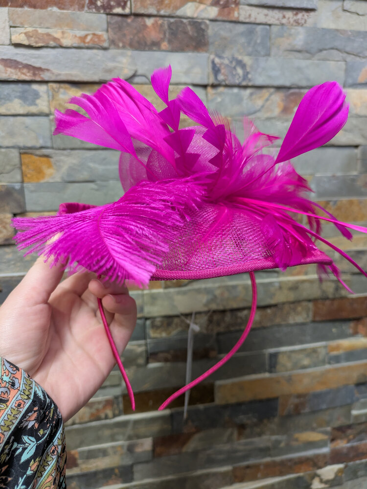 Fuchsia mesh rose fascinator, O/S