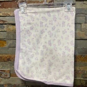 White with Lilac Flowers Cotton Blanket, Size 20" x 26"