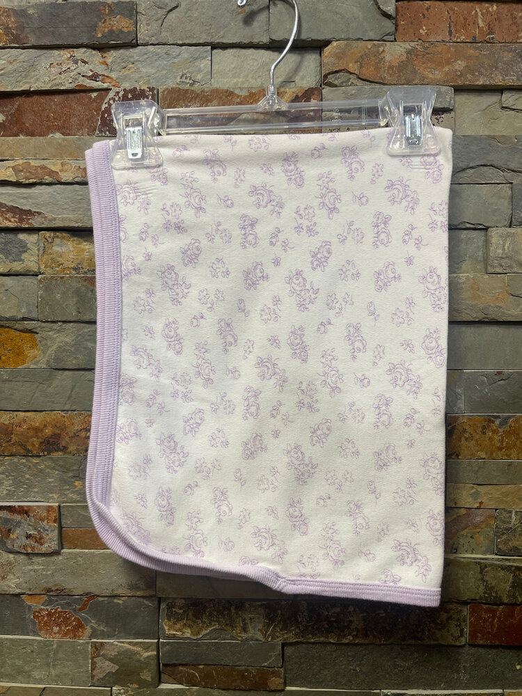 White with Lilac Flowers Cotton Blanket, Size 20" x 26"
