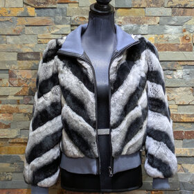 Rex Rabbit Black and White Jacket w/ Chinchilla Coloration, Size L