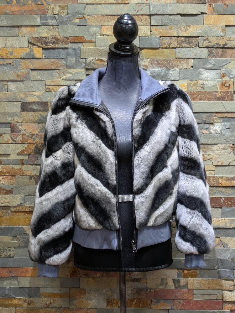 Rex Rabbit Black and White Jacket w/ Chinchilla Coloration, Size L