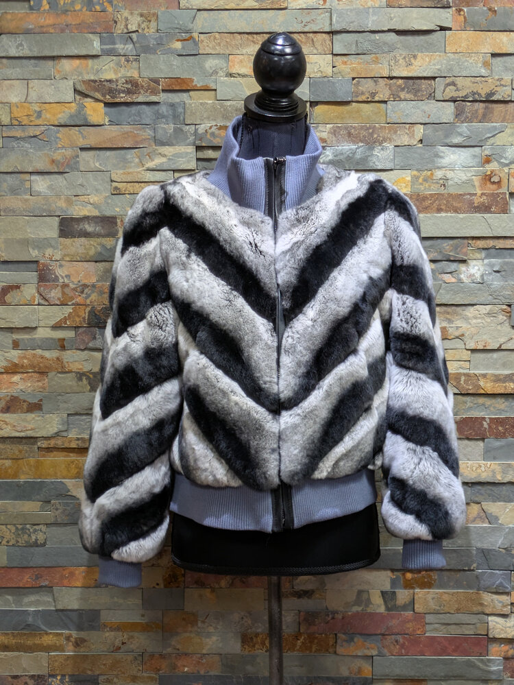 Rex Rabbit Black and White Jacket w/ Chinchilla Coloration, Size L