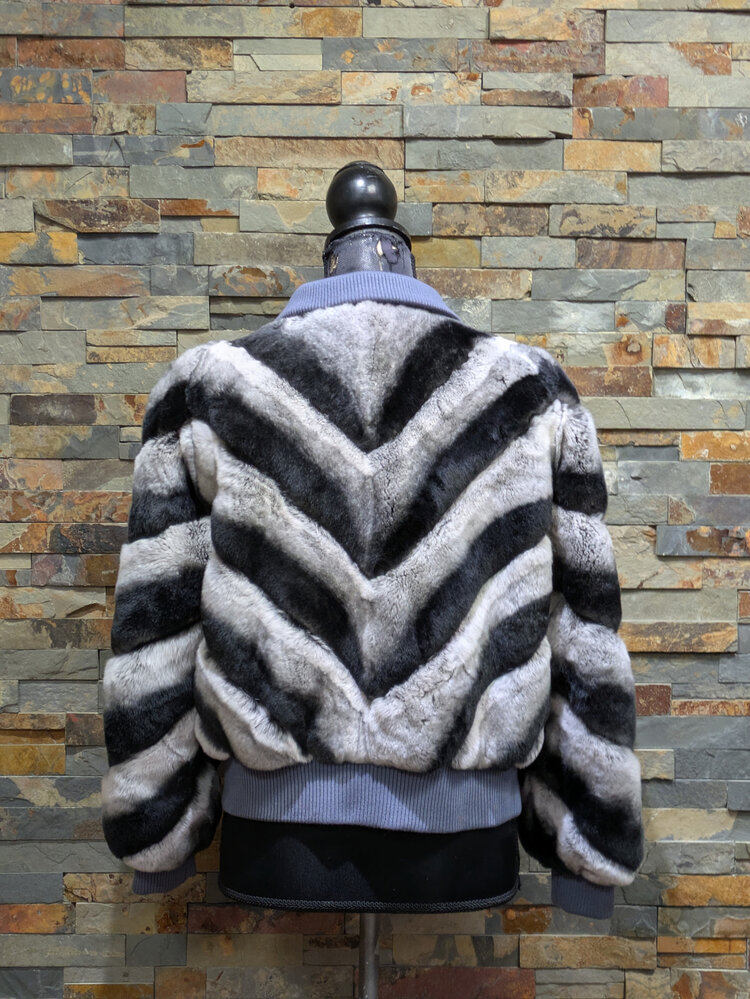 Rex Rabbit Black and White Jacket w/ Chinchilla Coloration, Size L