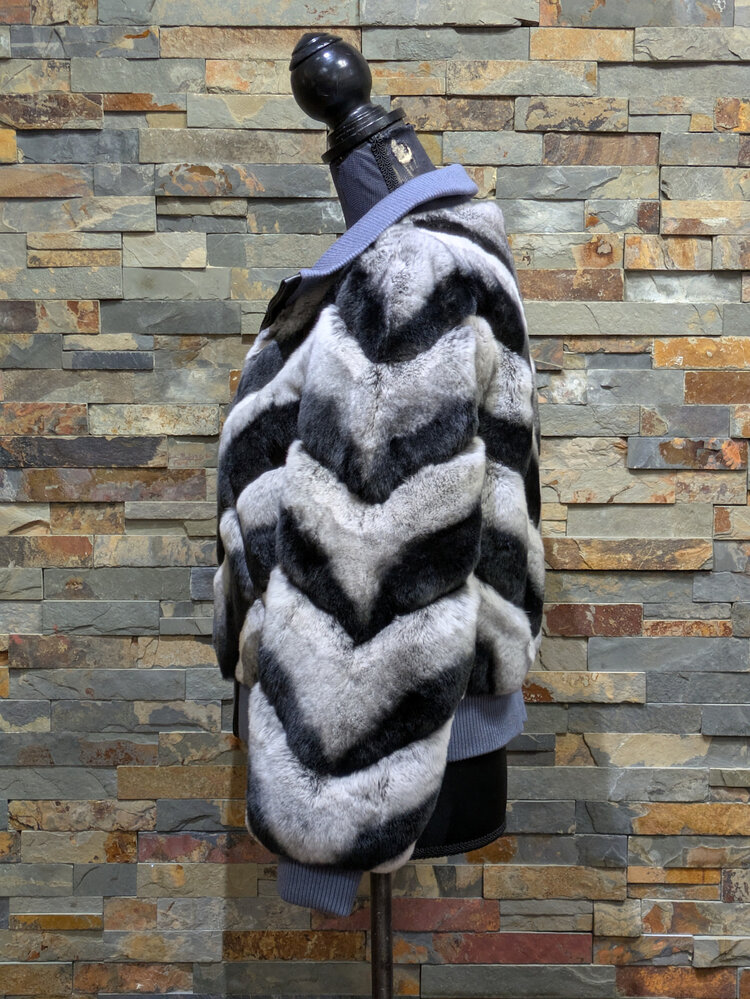Rex Rabbit Black and White Jacket w/ Chinchilla Coloration, Size L