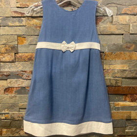 Blue with White Trim Bow Dress, Size 2T