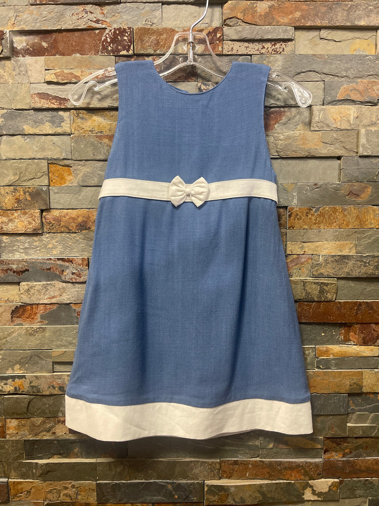 Blue with White Trim Bow Dress, Size 2T