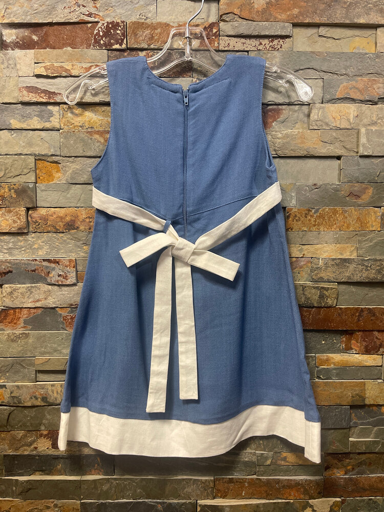 Blue with White Trim Bow Dress, Size 2T