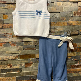Blue and White Bow Capri Set, Size 2T