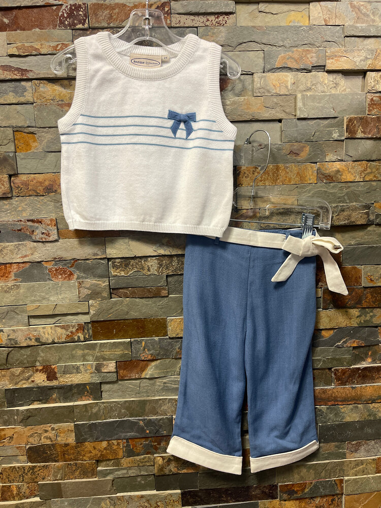 Blue and White Bow Capri Set, Size 2T