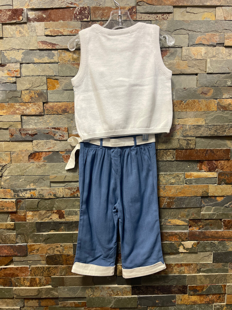 Blue and White Bow Capri Set, Size 2T