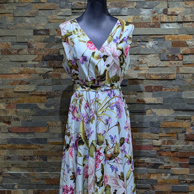 White Floral Fit & Flare Belted Dress, Size 16