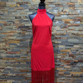 venus couture Fire Red Halter Top Fringe Dress, Size L