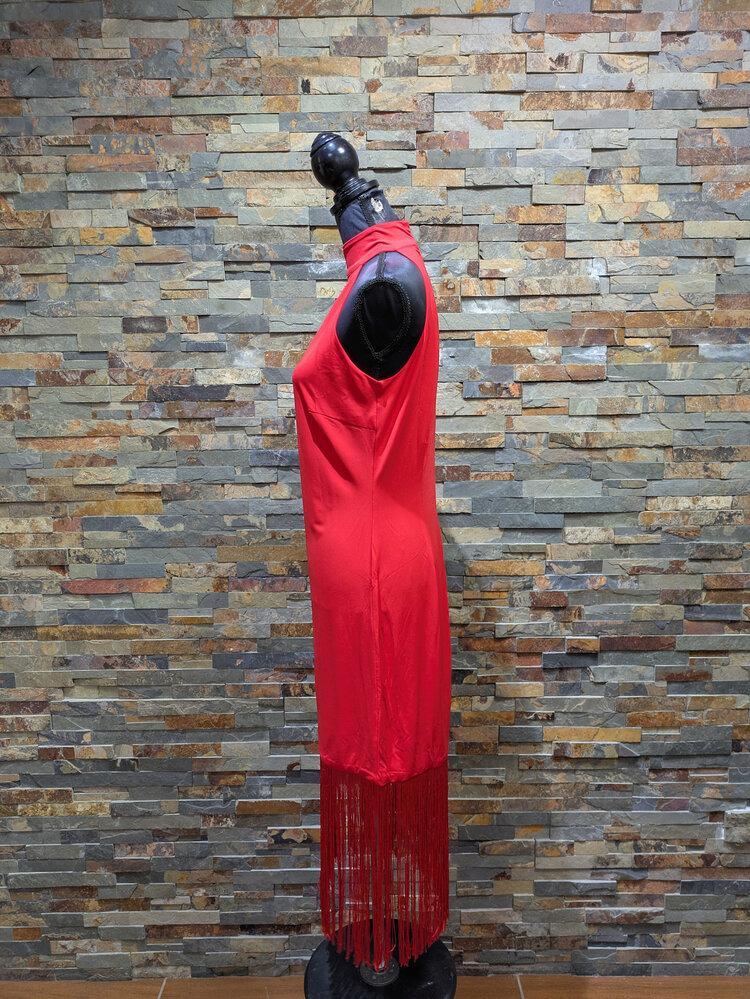 venus couture Fire Red Halter Top Fringe Dress, Size L