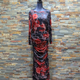 Adrianna Papell Black & Red Velvet Ruched Maxi Gown, Size 16W
