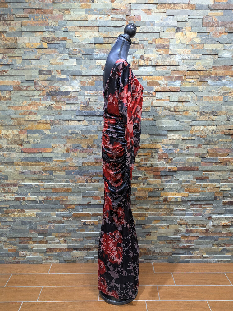 Adrianna Papell Black & Red Velvet Ruched Maxi Gown, Size 16W