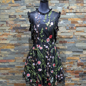 City Chic Black Floral Embroidered Fit & Flare Dress Size 13