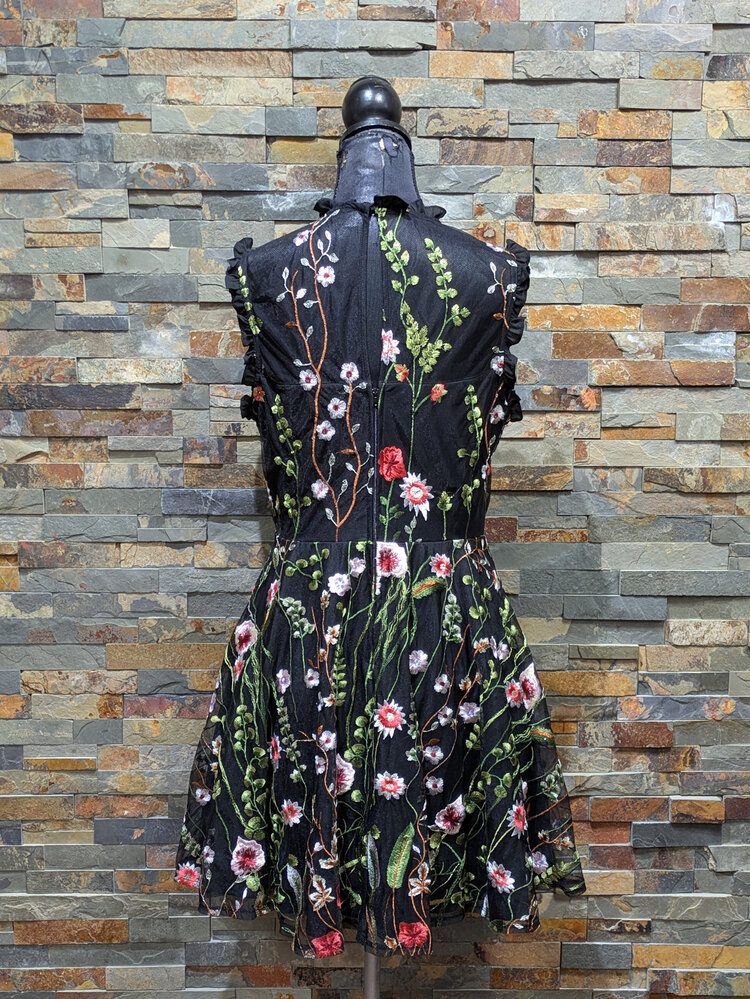 City Chic Black Floral Embroidered Fit & Flare Dress Size 13