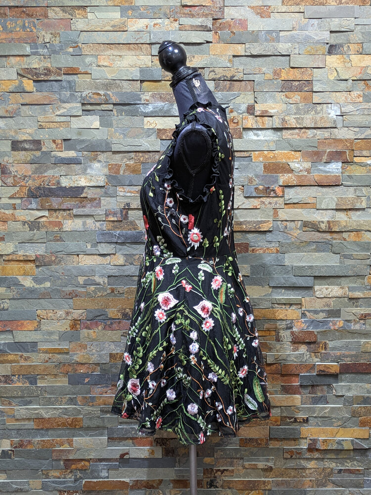 City Chic Black Floral Embroidered Fit & Flare Dress Size 13