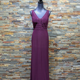 Merlot V-Neck Beaded Top Gown, Size 6