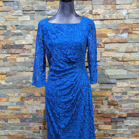 Adrianna Papell Blue Lace Sleeved Dress, Size 8