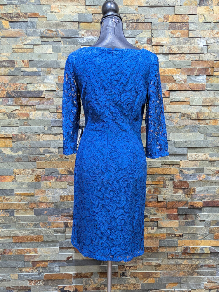 Adrianna Papell Blue Lace Sleeved Dress, Size 8