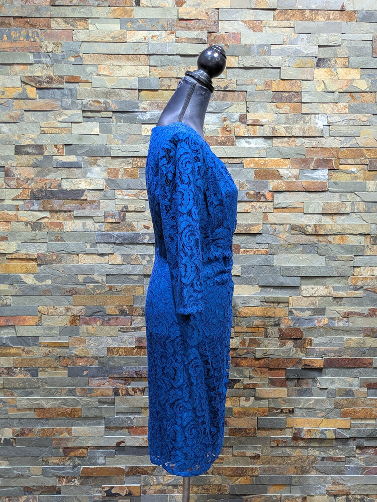 Adrianna Papell Blue Lace Sleeved Dress, Size 8