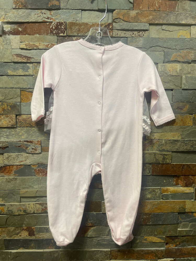 Pink  Footie with Lace Mesh Overlay, Size 6M