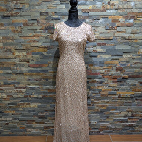 Adrianna Papell Gold Cap Sleeve Sequin Gown, Size 8