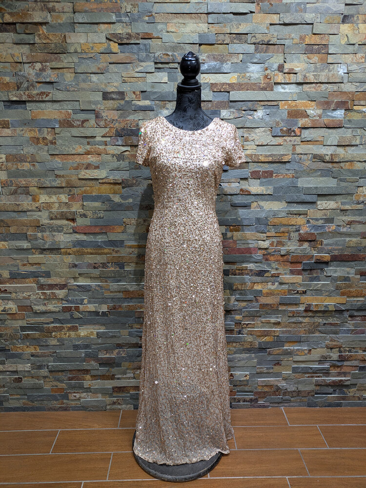 Adrianna Papell Gold Cap Sleeve Sequin Gown, Size 8