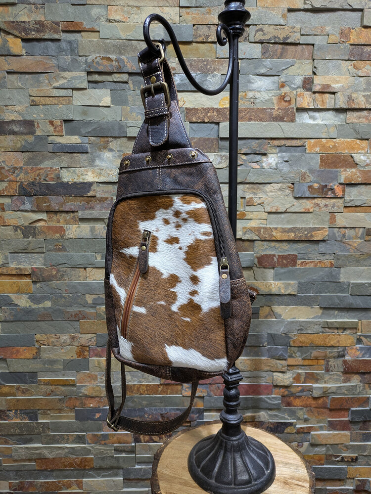Brown Leather Cowhide Cross-Body Bag
