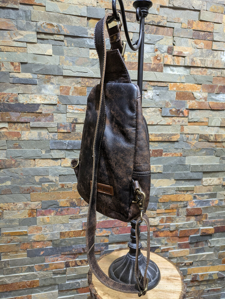 Brown Leather Cowhide Cross-Body Bag