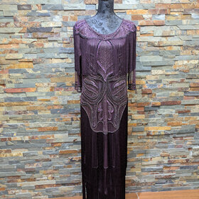 Purple Beaded Illusion Flapper Gown, Size 15