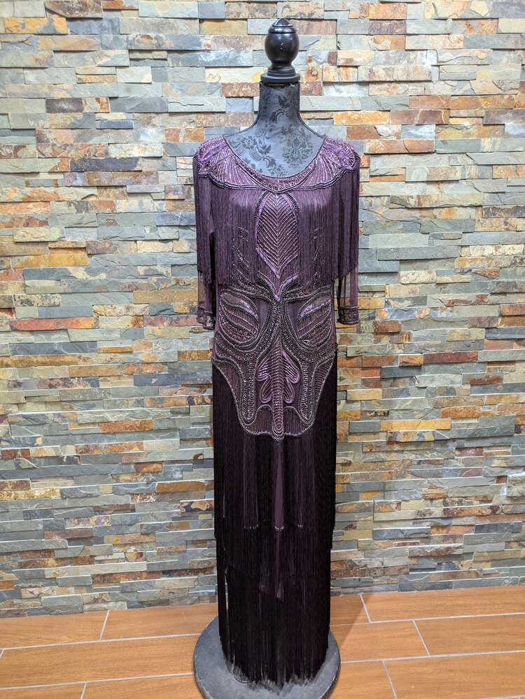 Purple Beaded Illusion Flapper Gown, Size 15