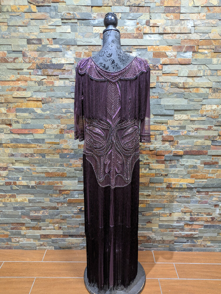 Purple Beaded Illusion Flapper Gown, Size 15