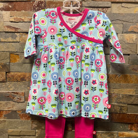 Light Blue Floral Dress with Hot Pink Leggings, Size 6M
