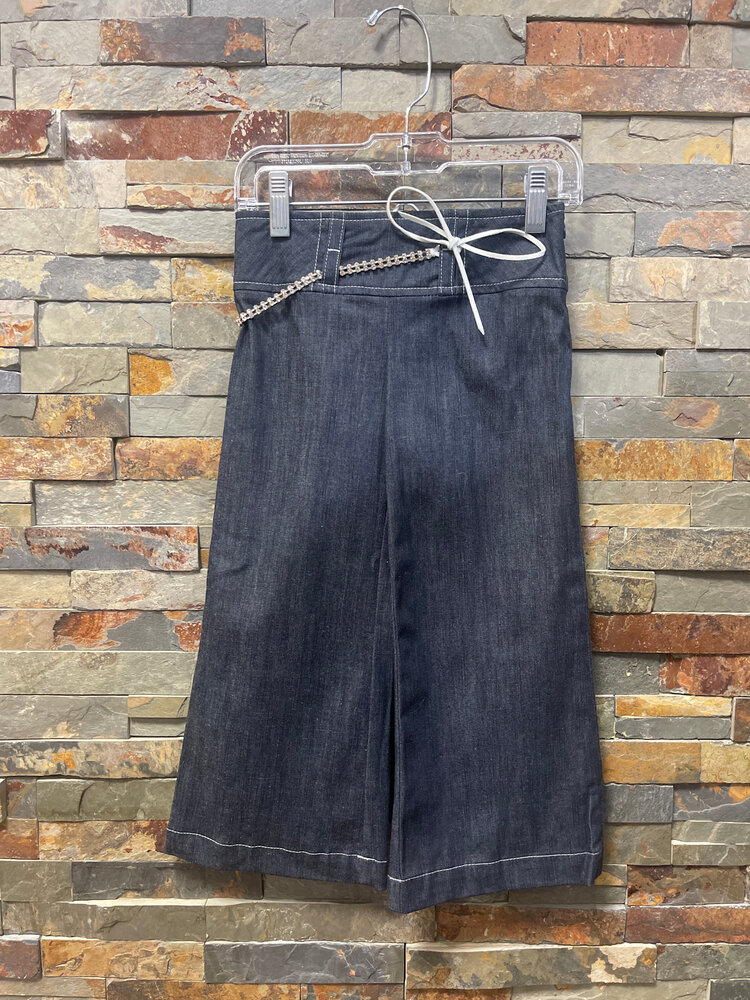 Girls Denim Wide Leg Jeans with Rhinestone Belt, Size 4T