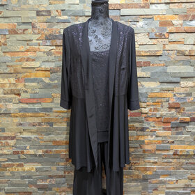 R&M Richards Black Sparkly Two-Piece Pantsuit, Size 16W