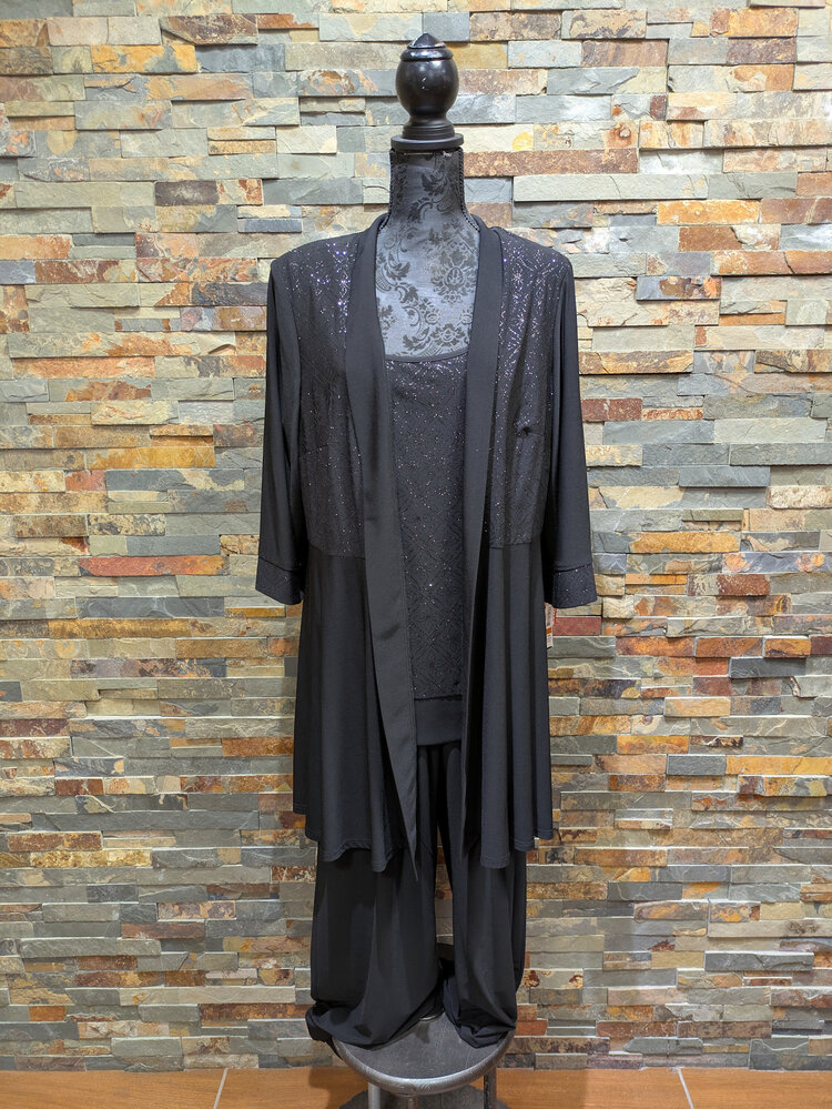 R&M Richards Black Sparkly Two-Piece Pantsuit, Size 16W