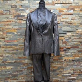 Boston Proper Black Grey Metallic Two-Piece Suit, Size 16