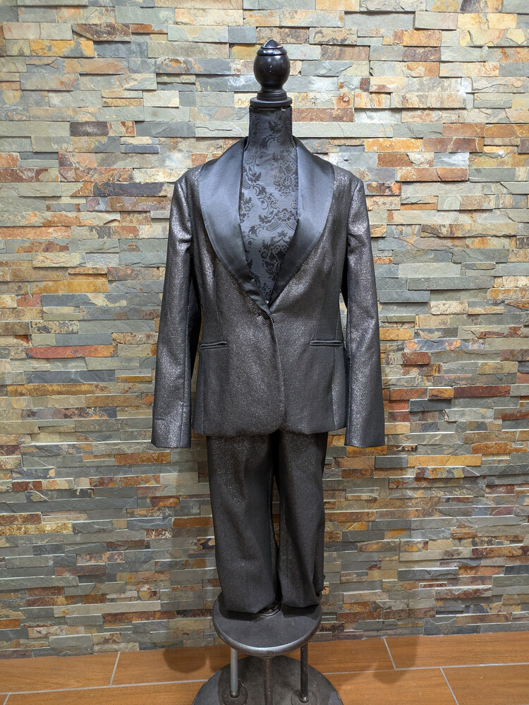 Boston Proper Black Grey Metallic Two-Piece Suit, Size 16