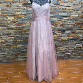 City Studio Pink Tulle Overlay with Silver & Pink Lace-Up Gown, Size 22W